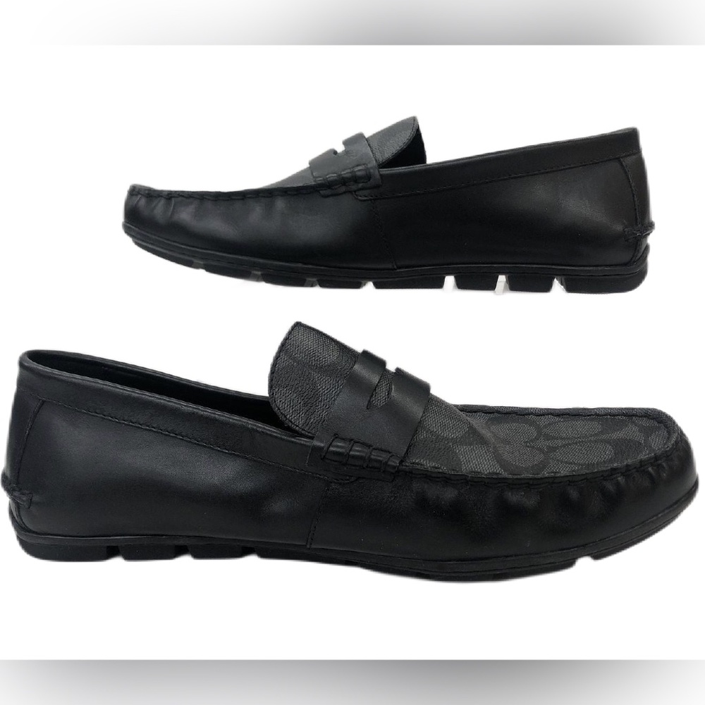 Coach Mens Black Leather Round Toe Low Top Slip On Loafer Shoes Size 10.5